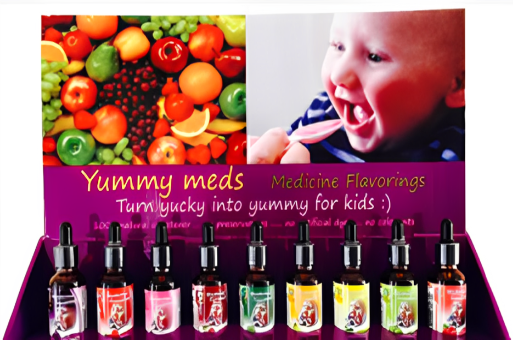 A display board with different flavors of juice.