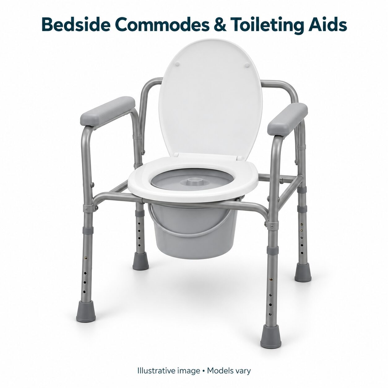 Illustration of Bedside Commodes and Toileting Aids; models vary